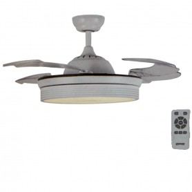 Ventilatore da soffitto Zephir ZFL4106B con 4 pale a scomparsa, Telecomando, Diametro 107 cm, 6 Velocità, Bianco, LED 36W, Timer