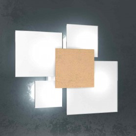 Plafoniera Top Light Upgrade 1148/45FO con quadrato centrale Foglia Oro, 4 E27, Diffusori in vetro bianco, Moderna e luminosa