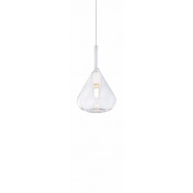 Sospensione Top Light Kona 1177BI/S1TR con vetro soffiato trasparente, 1 E27, Base bianca, Moderna e luminosa