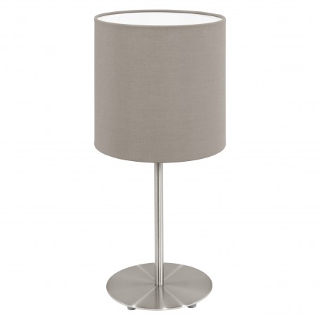 Lampada da comodino Eglo Pasteri 95726 con paralume in tessuto tortora, 1 E14, Struttura in metallo nickel opaco, Moderno