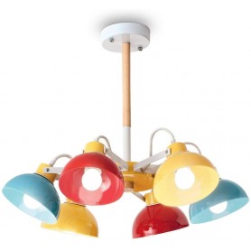 Lampada da soffitto Ideal Lux TITTY PL6 Colorato, 6 E27, Ideale per camere di bambini e ragazzi, Struttura in metallo e legno