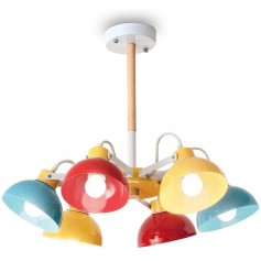 Lampada da soffitto Ideal Lux TITTY PL6 Colorato, 6 E27, Ideale per camere di bambini e ragazzi, Struttura in metallo e legno