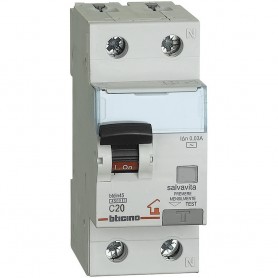 Bticino GC8813AC20 Interruttore magnetotermico differenziale 20A, 2 Moduli DIN, 1P+N, 230V, IP20, Made in Italy, IMQ, 2 Poli